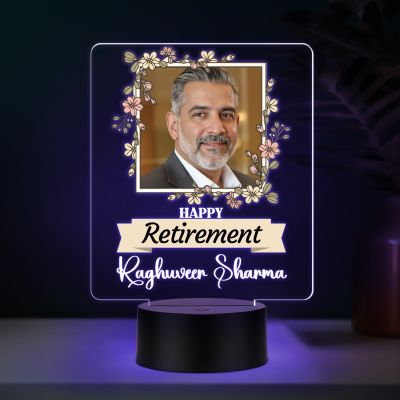 Personalized Happy Retirement LED Lamp with Photo Frame Retirement Gift for Teacher, Professor, Boss, Lawyer Nurse & Doctor Multicolored Light